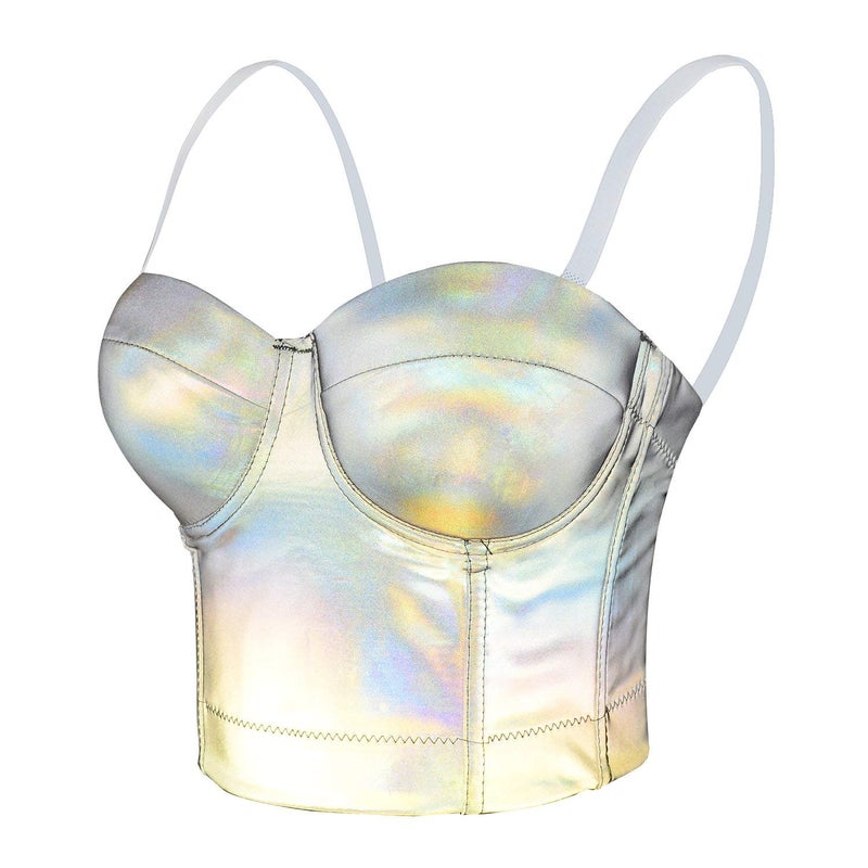 ELLACCI Reflective Metallic Bustier Crop Top Punk Club Party Women's Corset Top Bra Large - Image 1